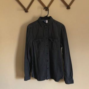 Black denim button down shirt